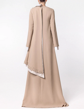Long Sleeve Asymmetric Dress with Beaded Draped Detail - SANTA
